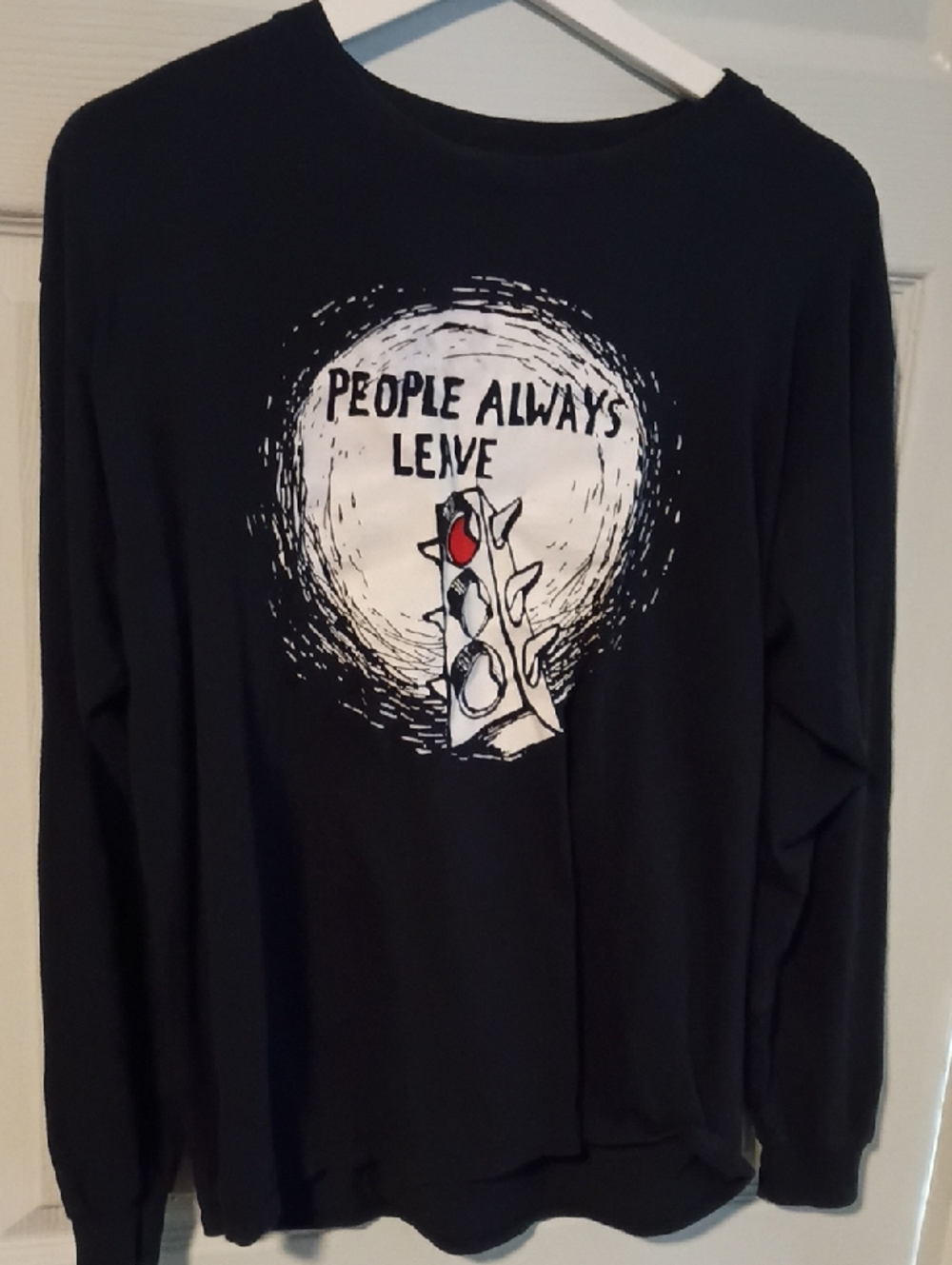 Gildan Black Long Sleeve Shirt with White Graphic and Red Accent